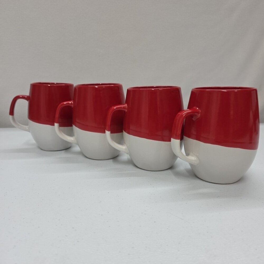 Large Red & White Coffee Tea Cocoa Mug by MSRF Design Studio Set Of 4